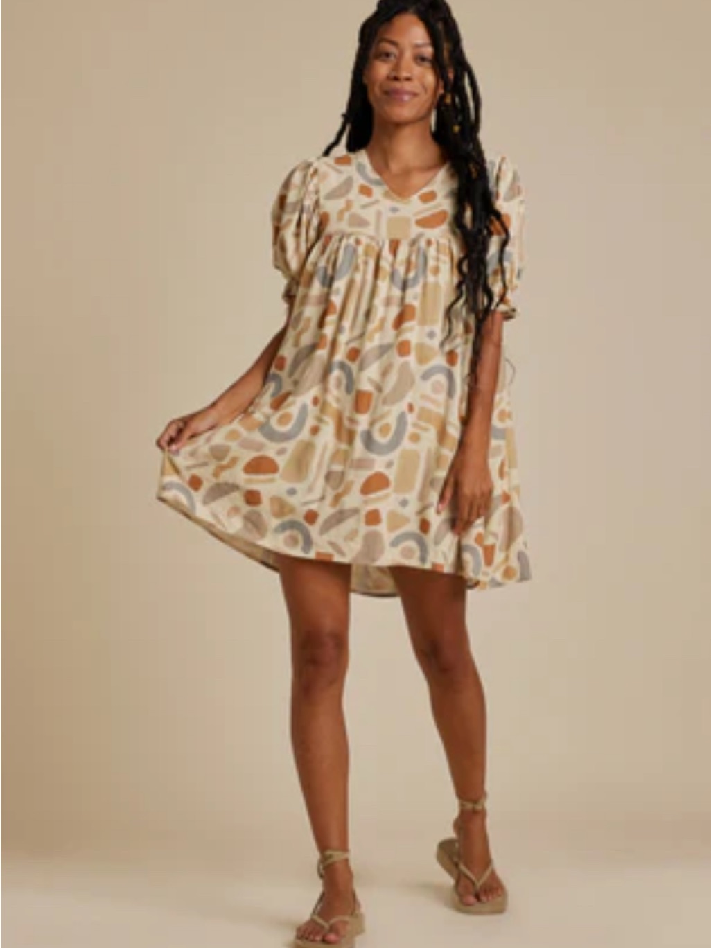 Rylee + Cru Jolene Babydoll Dress In Neutral Abstract Print | Women’s X-Small
